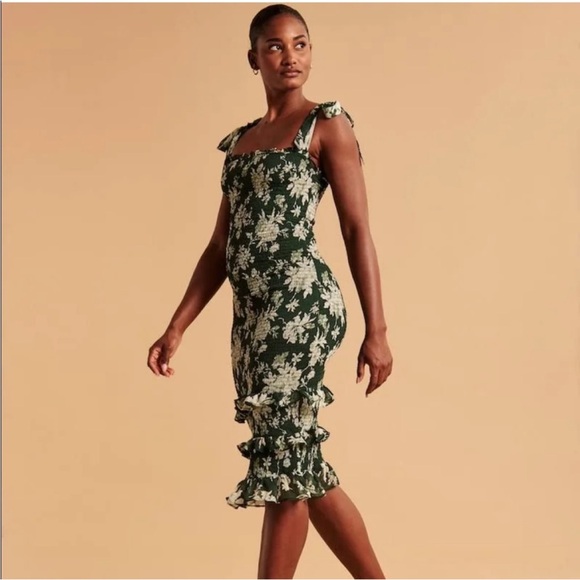 Abercrombie tie-strap smocked midi dress - Picture 1 of 7